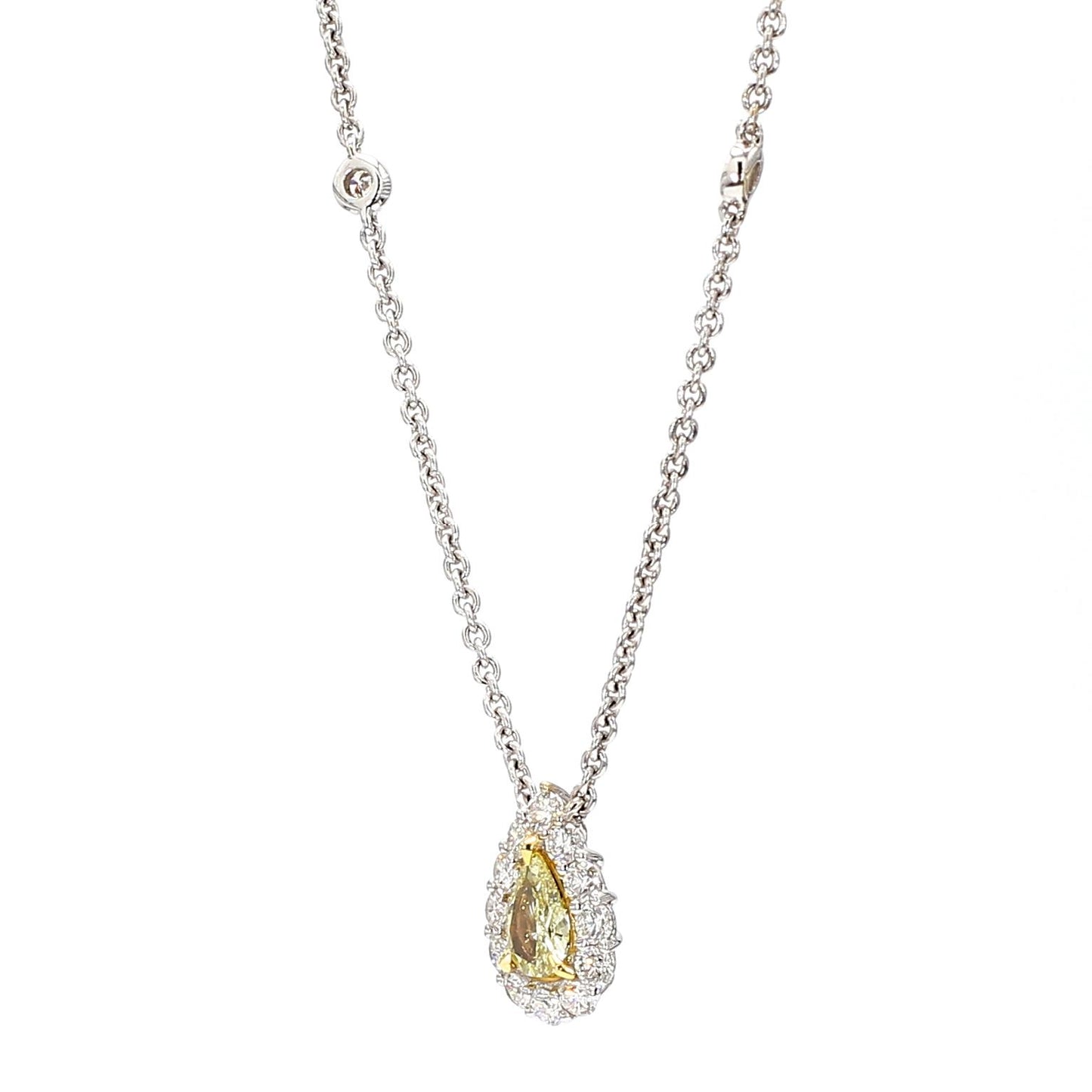 Natural Yellow Pear Diamond 0.82 Carat TW Gold Drop Necklace