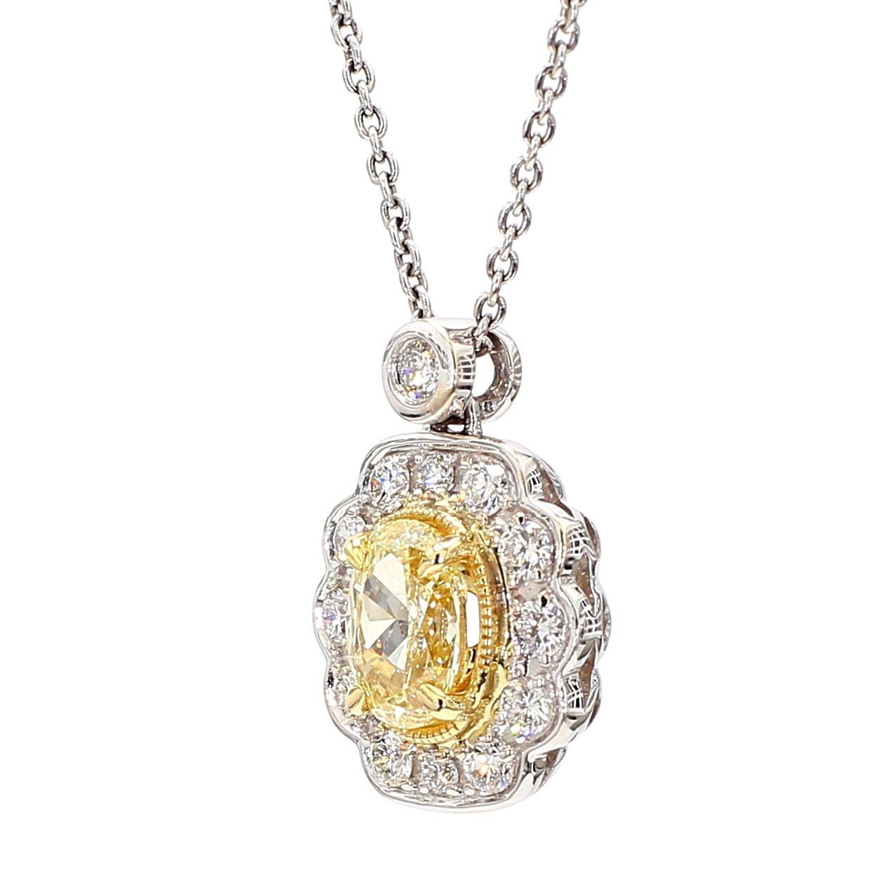 Natural Yellow Oval Diamond 1.06 Carat TW Gold Drop Pendant