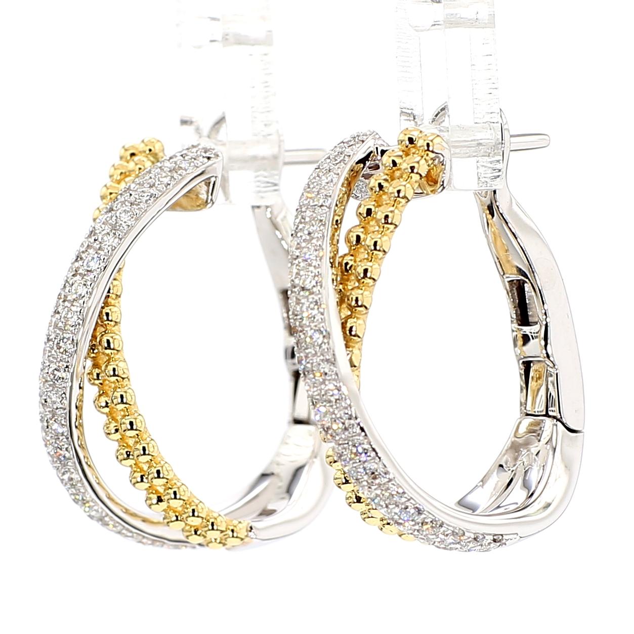Natural White Round Diamond 0.72 Carat TW Gold Hoop Earrings