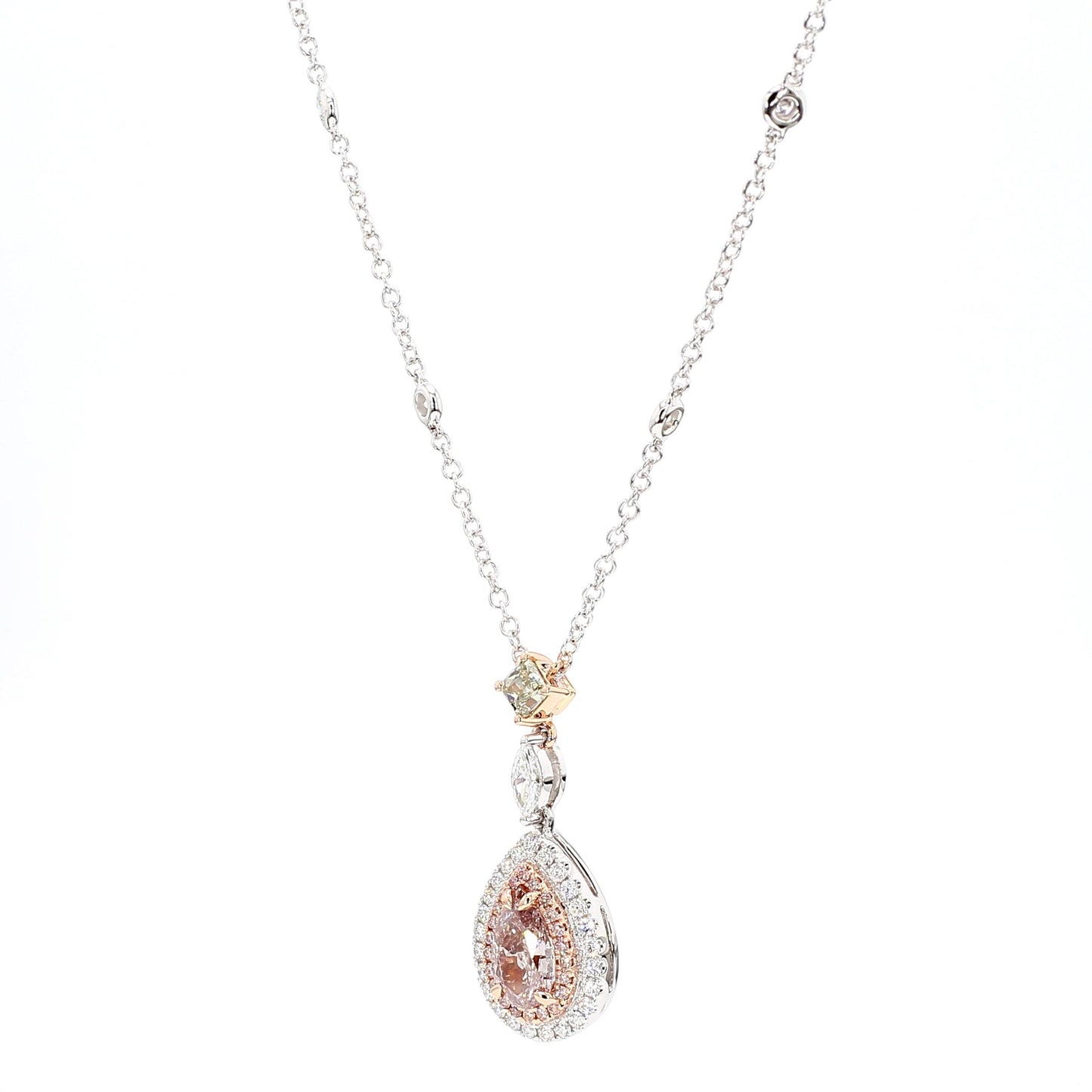 GIA Certified Fancy Brown-Pink Pear Diamond 1.92 Carat TW Gold Drop Pendant