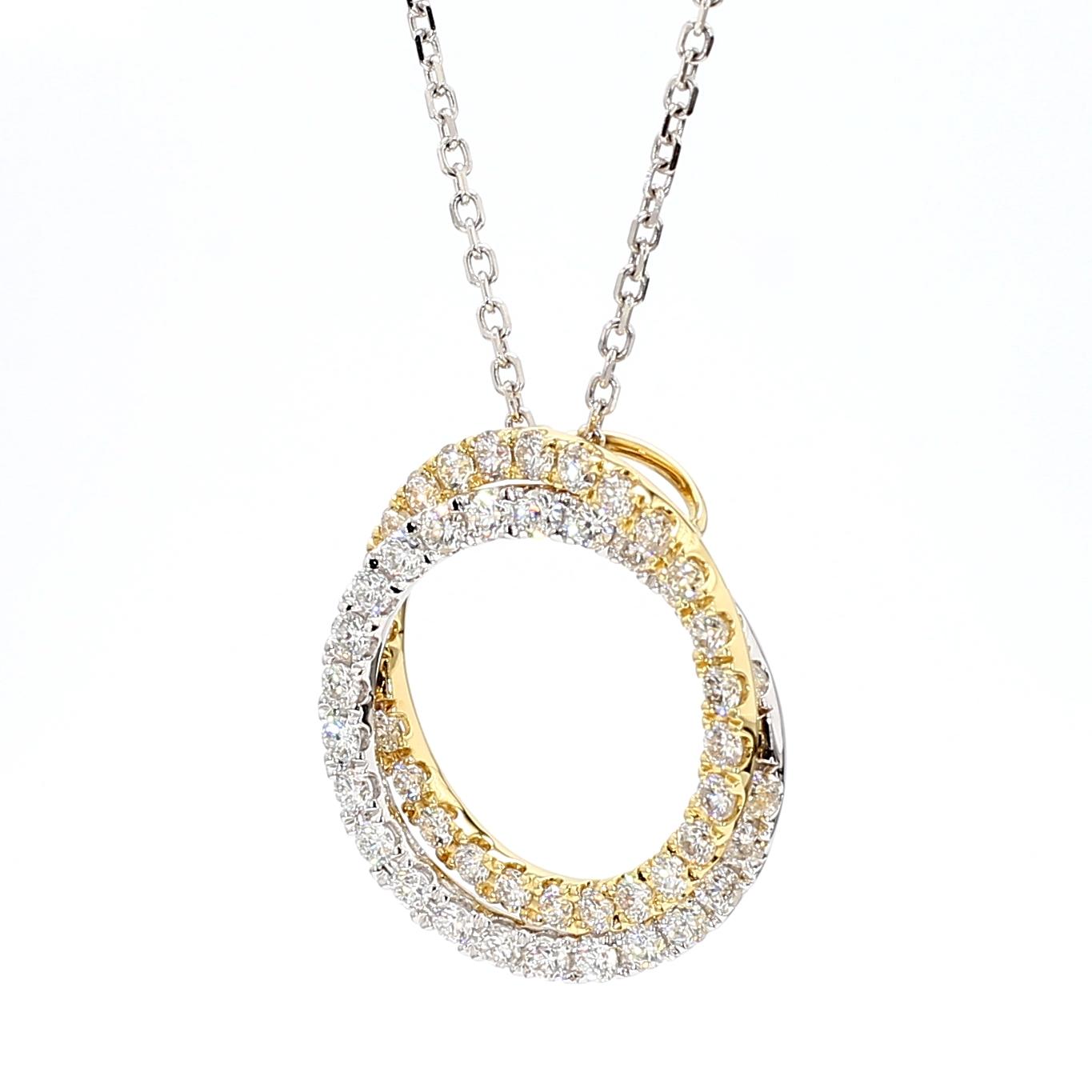 Natural White Round Diamond 1.27 Carat TW Gold Drop Pendant