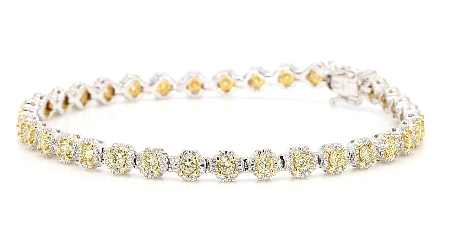 Natural Yellow Round and White Diamond 3.27 Carat TW Gold Tennis Bracelet