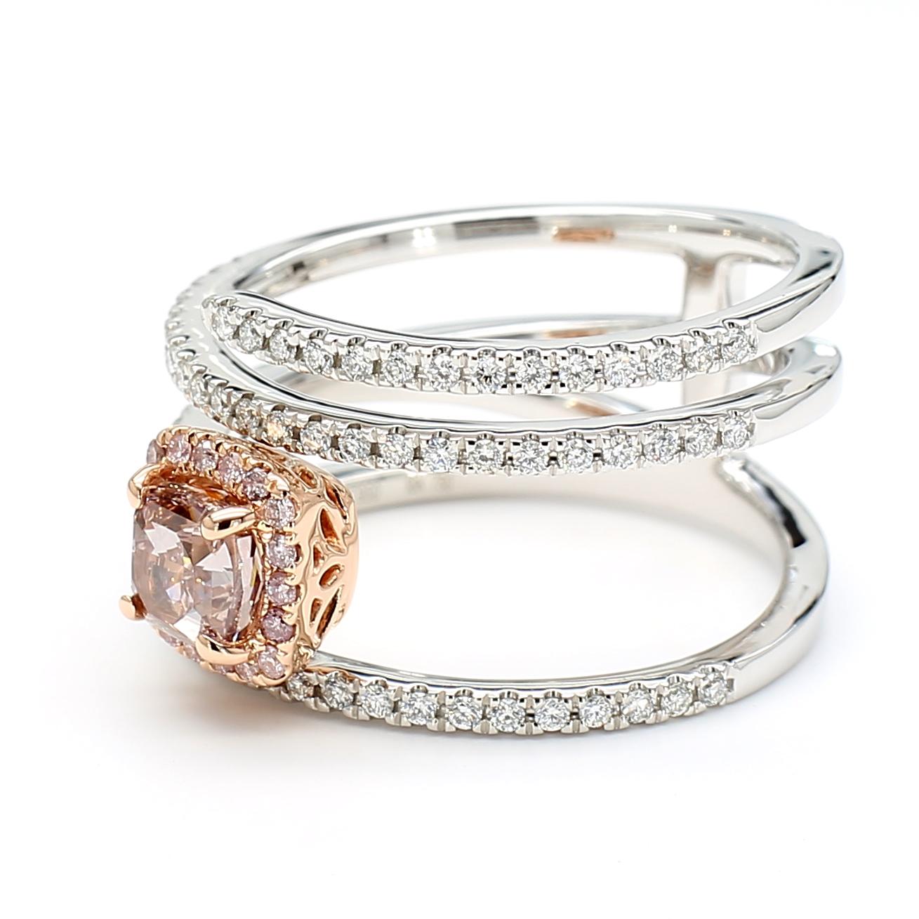 GIA Certified Fancy Pink-Brown Cushion Diamond 1.06 Carat TW Gold Ring