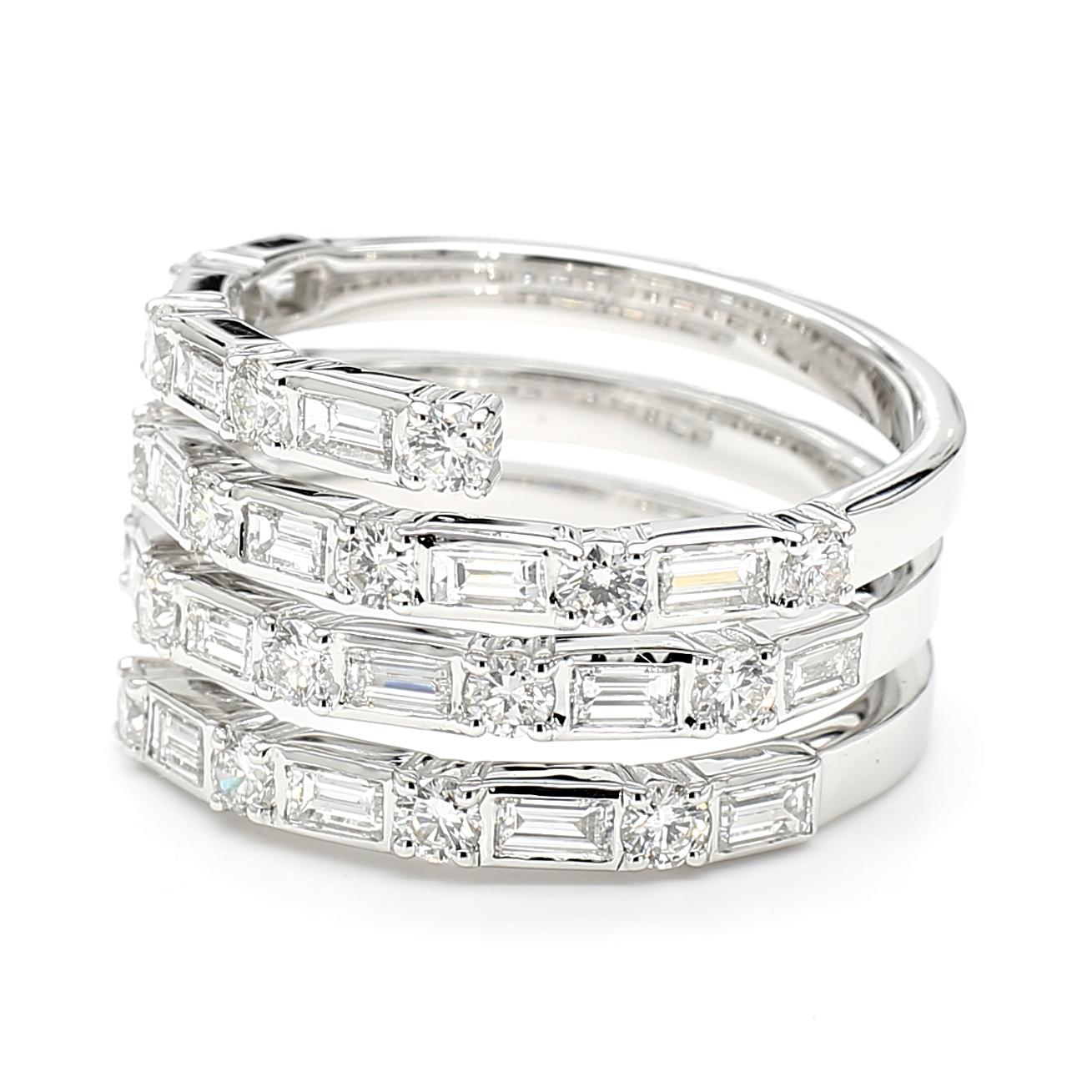 Natural White Baguette Diamond 1.87 Carat TW White Gold Cocktail Ring