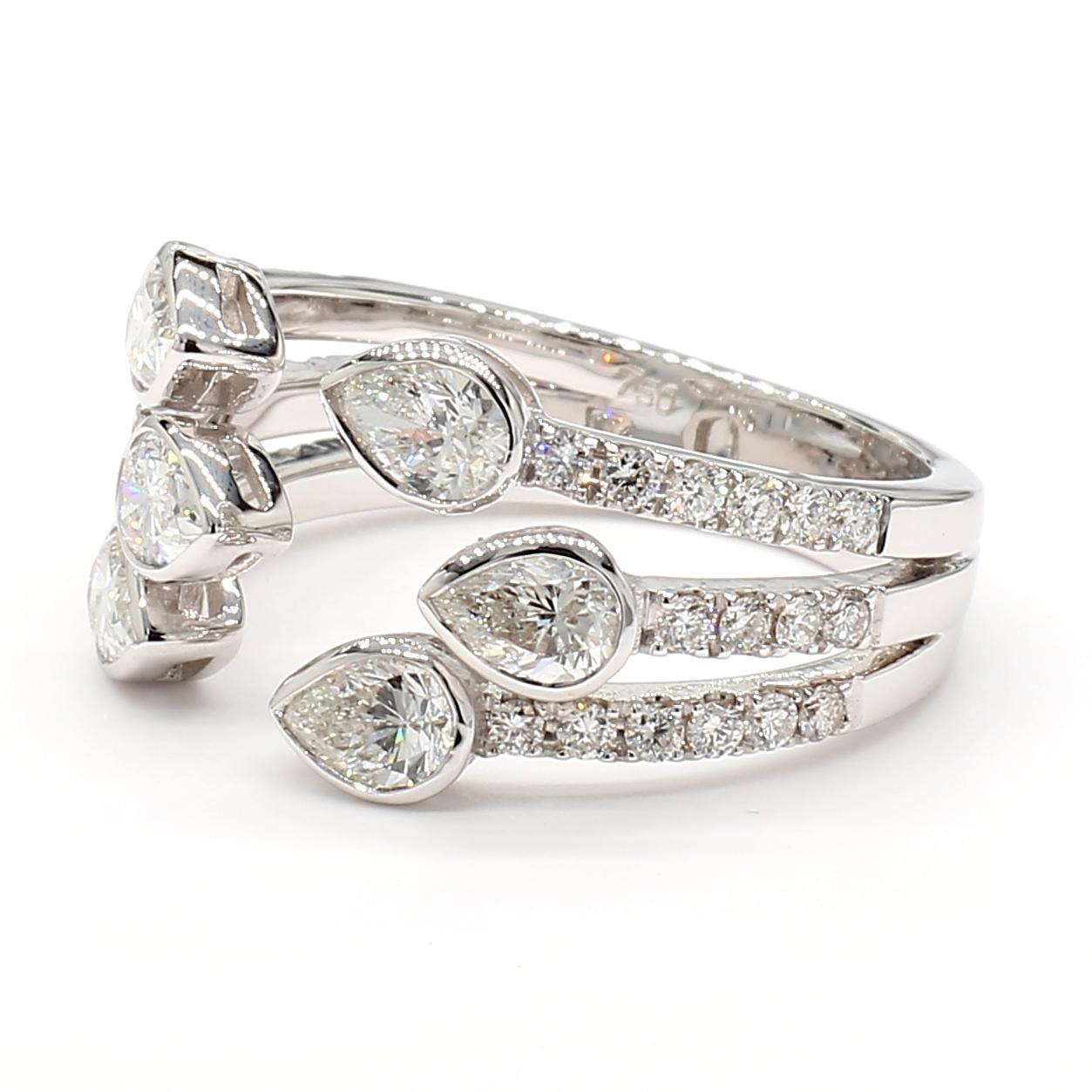 Natural White Pear Diamond 1.58 Carat TW White Gold Cocktail Ring