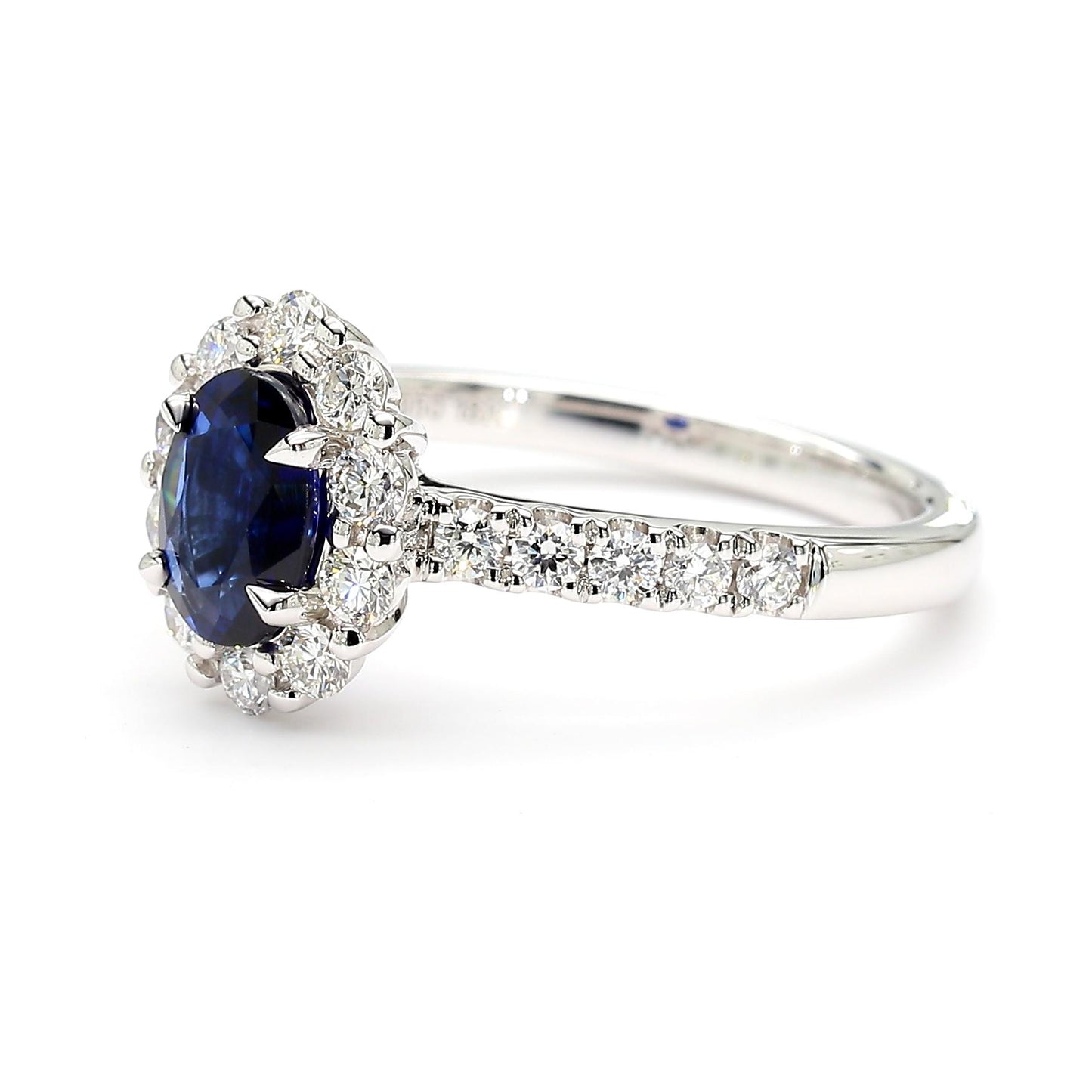 Natural Blue Oval Sapphire and White Diamond 1.59 Carat TW Gold Cocktail Ring