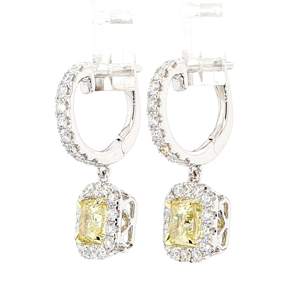 GIA Certified Natural Yellow Cushion Diamond 2.67 Carat TW Gold Drop Earrings