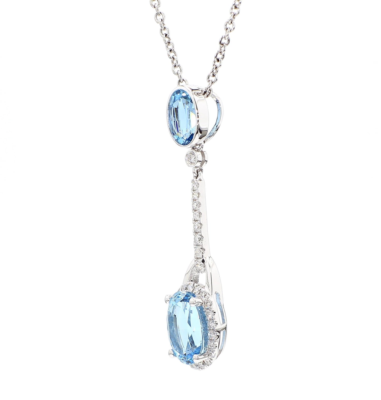 Natural Oval Aquamarine and White Diamond 3.82 Carat TW Gold Drop Pendant