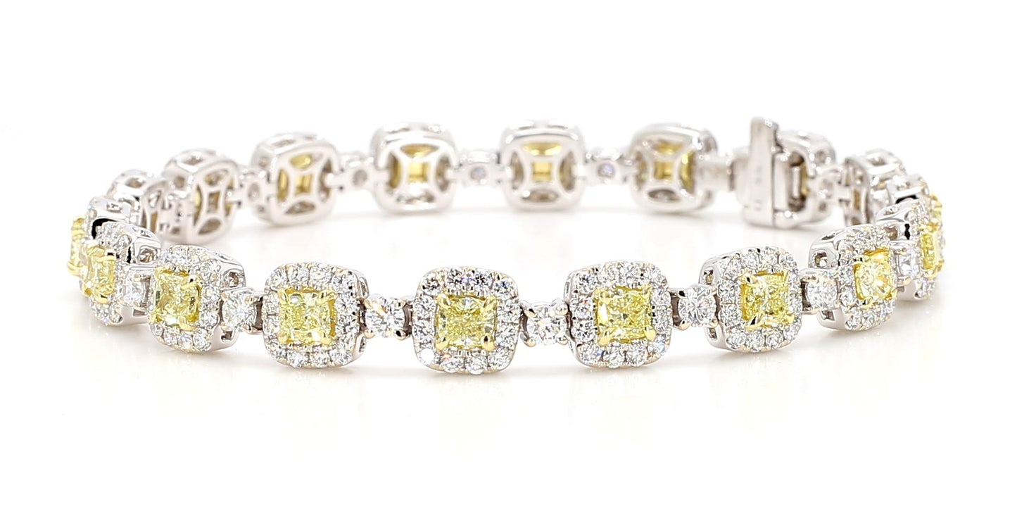 Natural Yellow Cushion Diamond 7.74 Carat TW Gold Tennis Bracelet