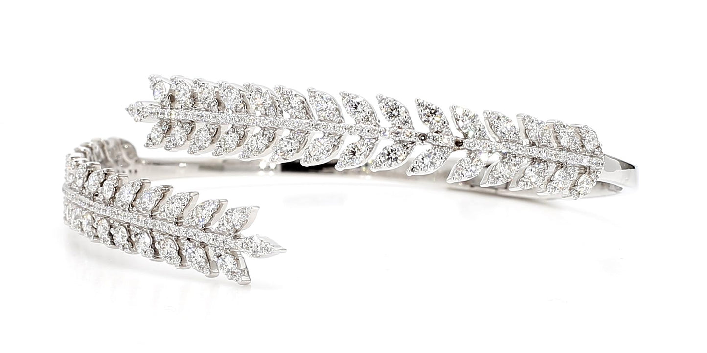 Natural White Round Diamond 3.24 Carat TW White Gold Cuff Bracelet