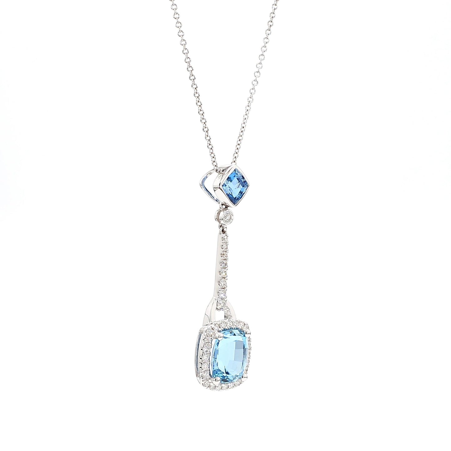 Natural Aquamarine Cushion Diamond 3.35 Carat TW Gold Drop Pendant