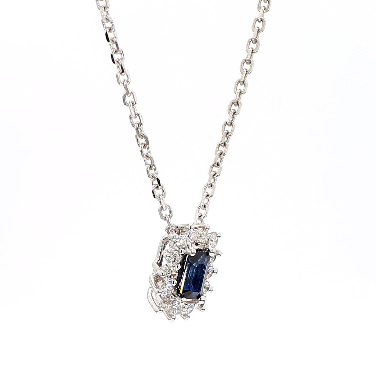 Natural Blue Emerald Cut Sapphire and Diamond 0.49 Carat TW Drop Pendant