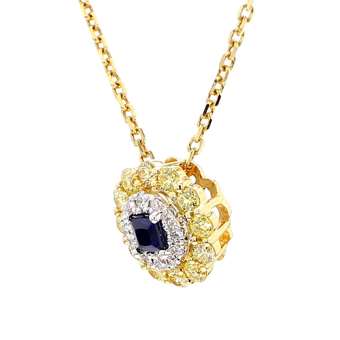 Natural Blue Princess Sapphire and Diamond 0.70 Carat TW Drop Pendant