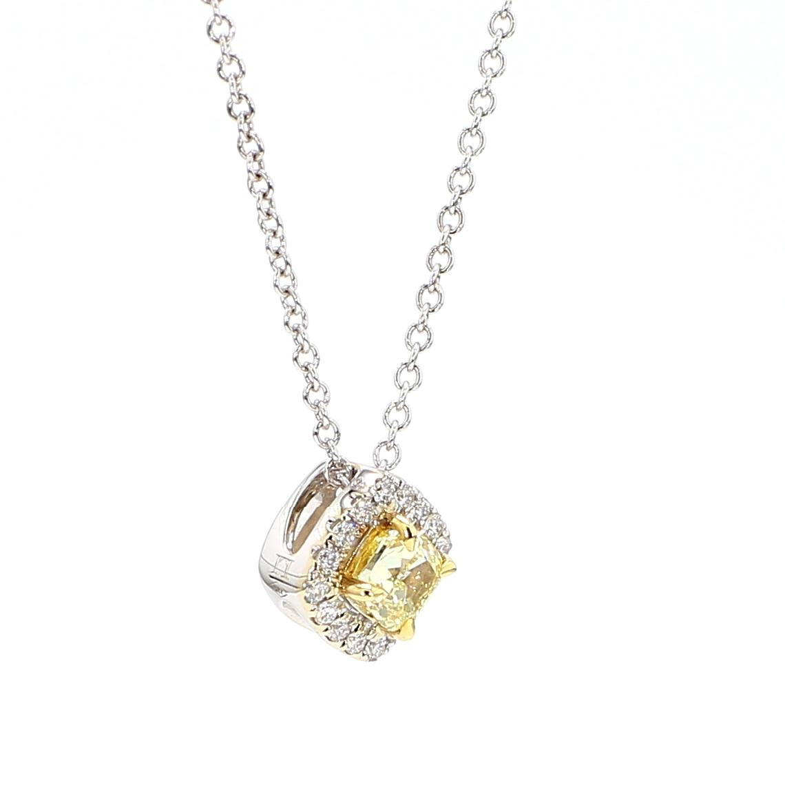 Natural Yellow Cushion and White Diamond .34 Carat TW Gold Drop Pendant