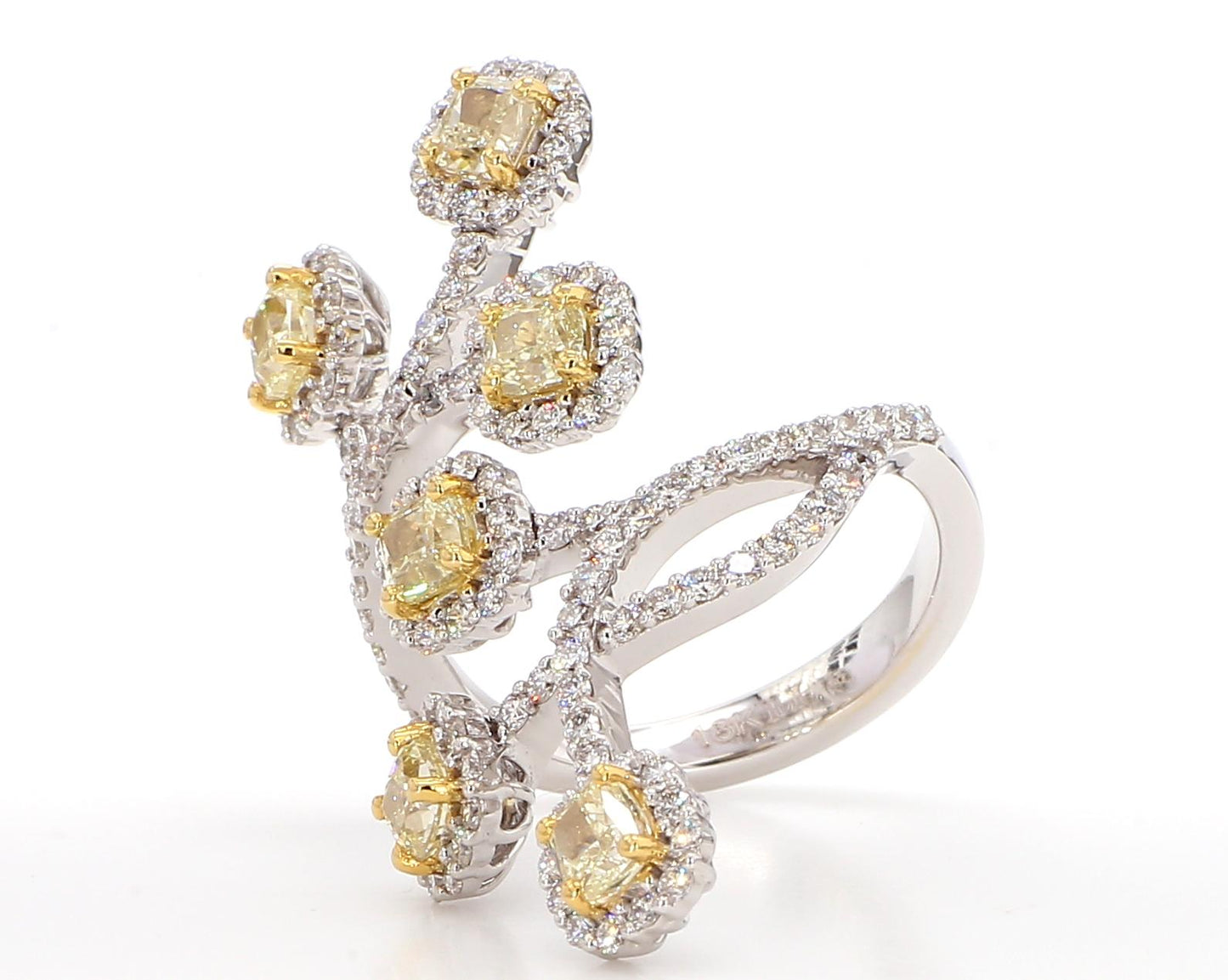 Natural Yellow Cushion Diamond 3.20 Carat TW Gold Cocktail Band