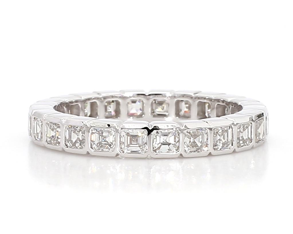 Natural White Asscher Diamond 2.14 Carat TW White Gold Wedding Band