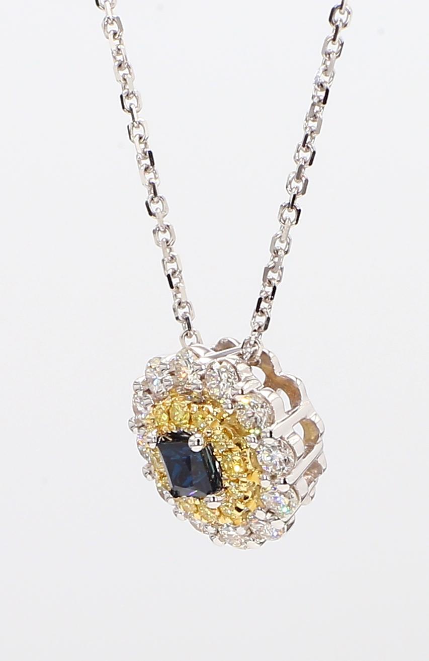 Natural Blue Princess Cut Sapphire and Diamond 0.68 Carat TW Drop Pendant