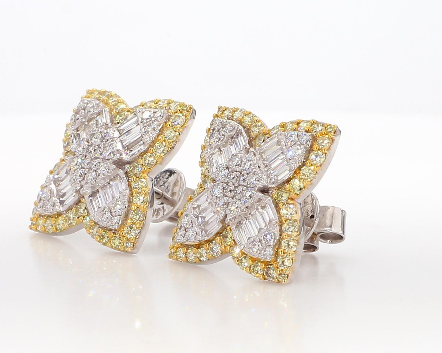 Natural White Baguette Diamond 2.03 Carat TW Gold Stud Earrings