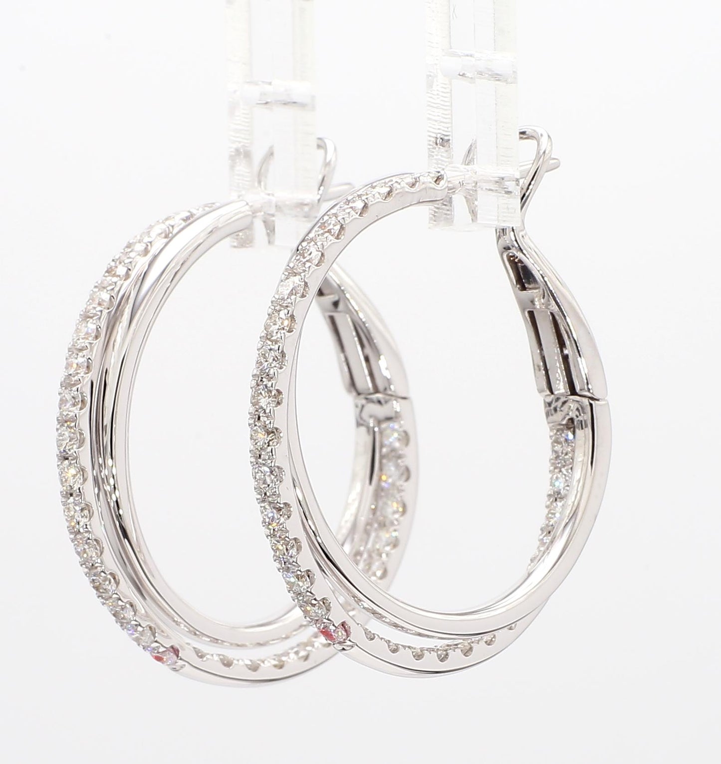 Natural White Round Diamond 1.45 Carat TW White Gold Loop Earrings
