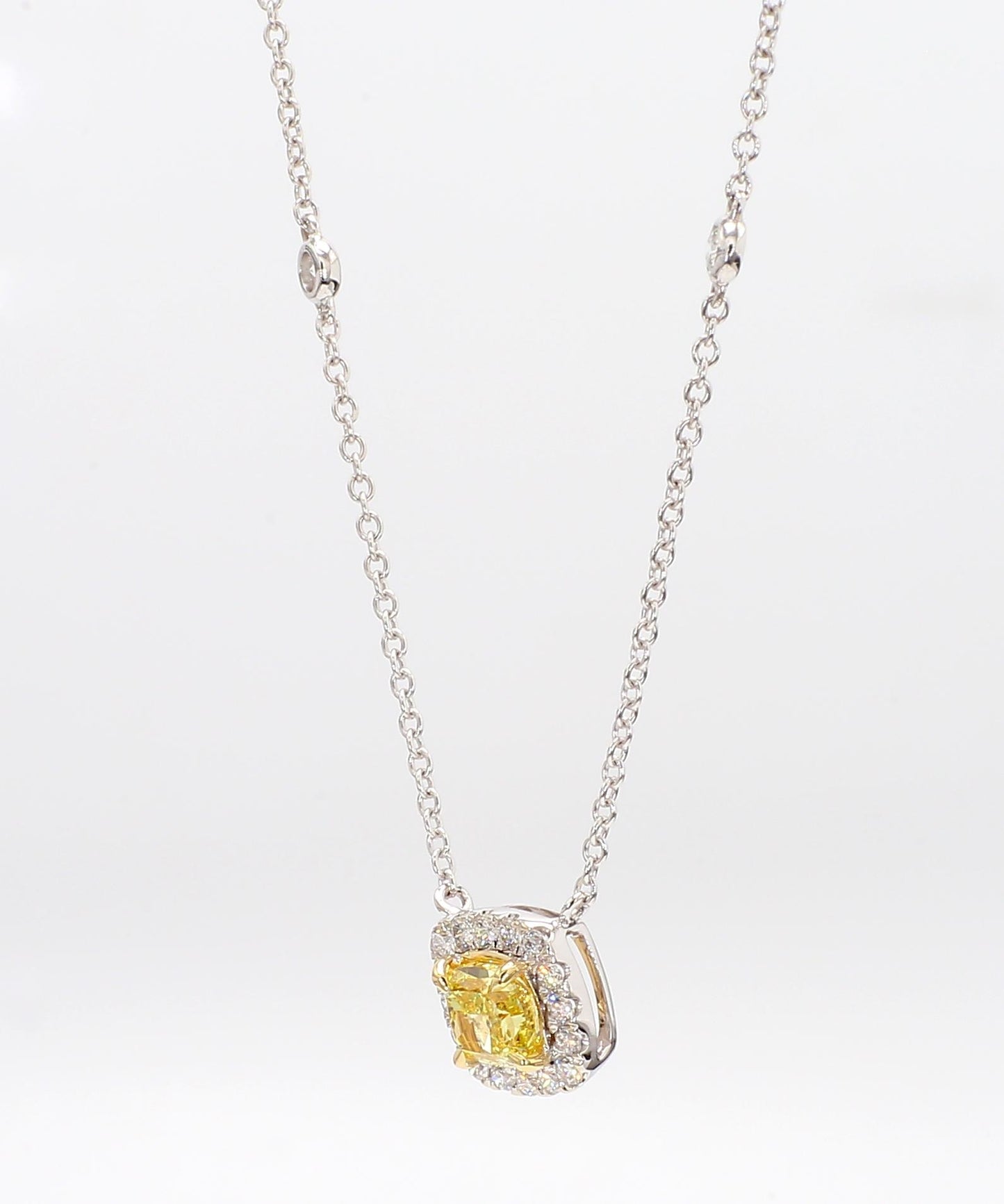 Natural Yellow Cushion Diamond 0.78 Carat TW Gold Drop Necklace