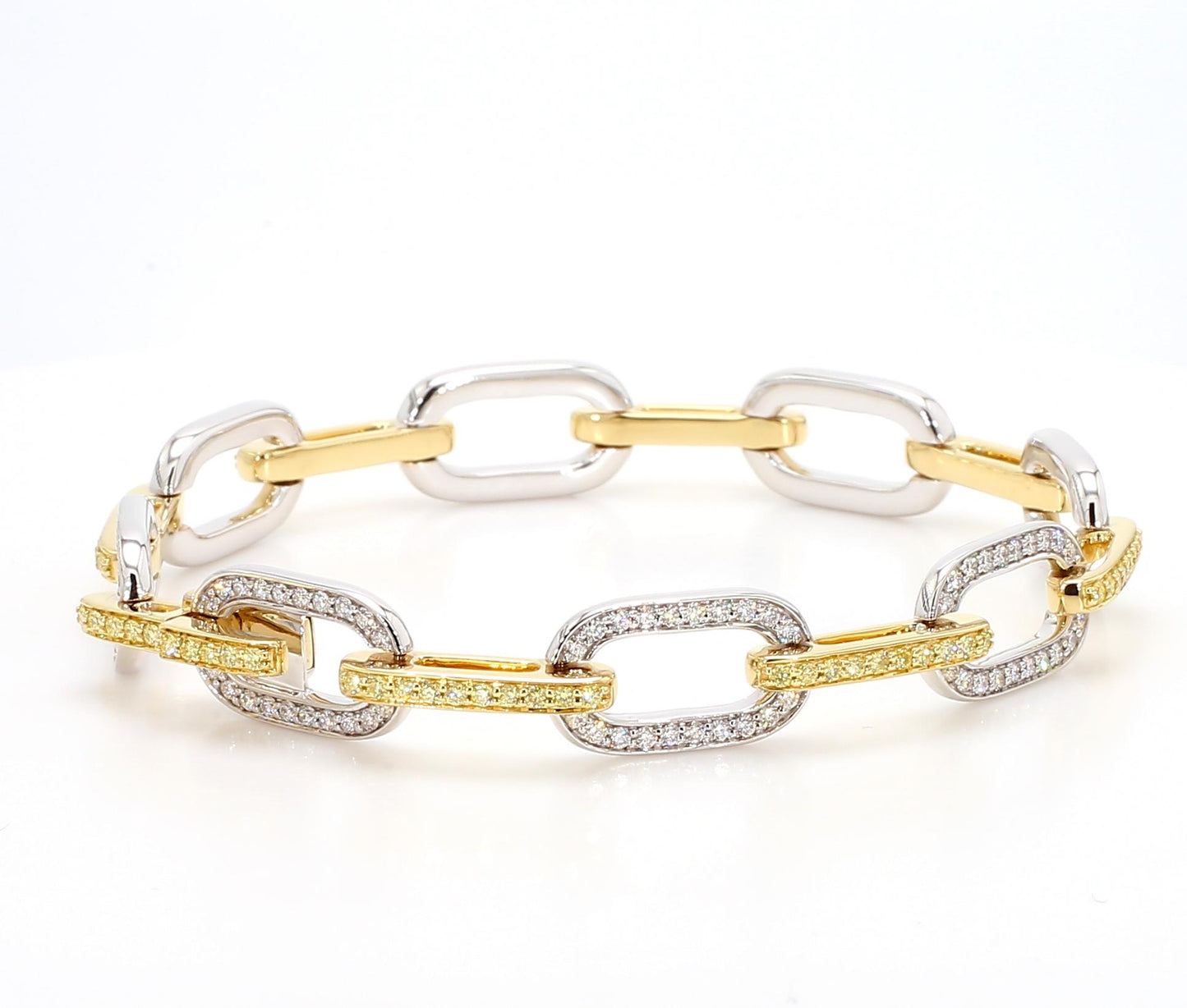 Natural Yellow Round and White Diamond 2.10 Carat TW Gold Link Bracelet