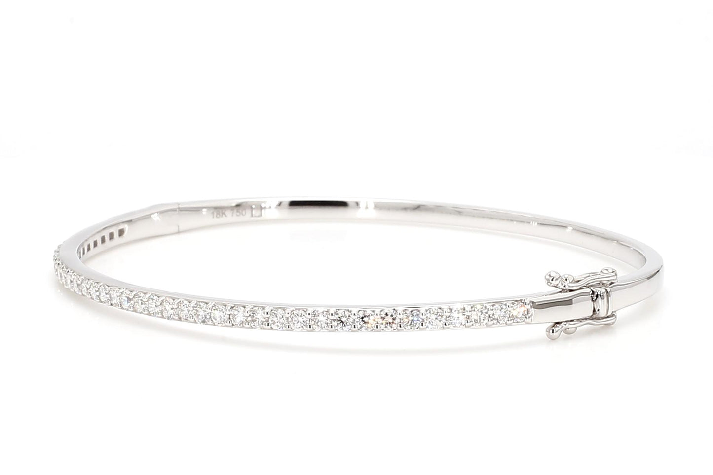 Natural White Round Diamond 1.14 Carat TW White Gold Cuff Bracelet