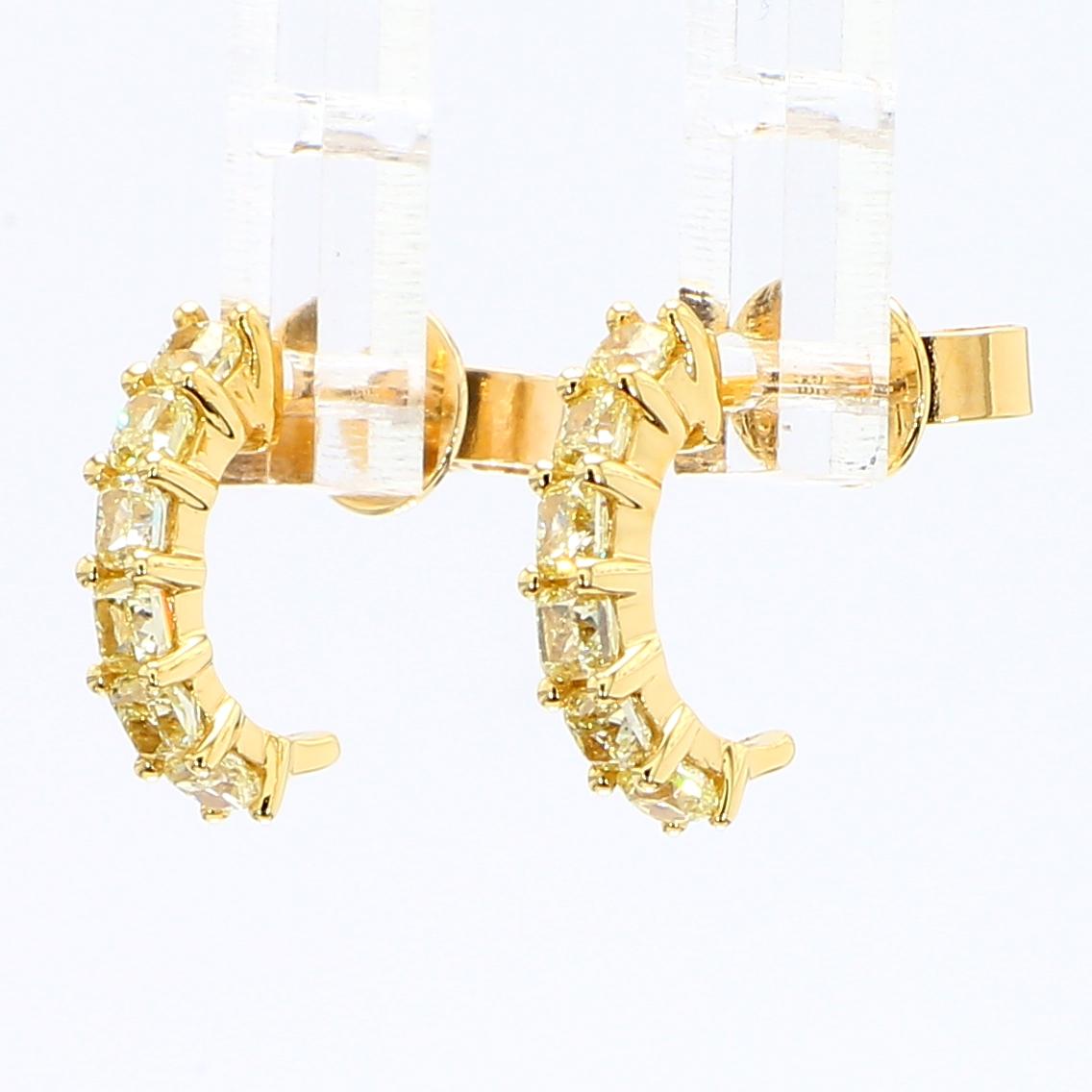 Natural Yellow Cushion Diamond .82 Carat TW Yellow Gold Drop Earrings
