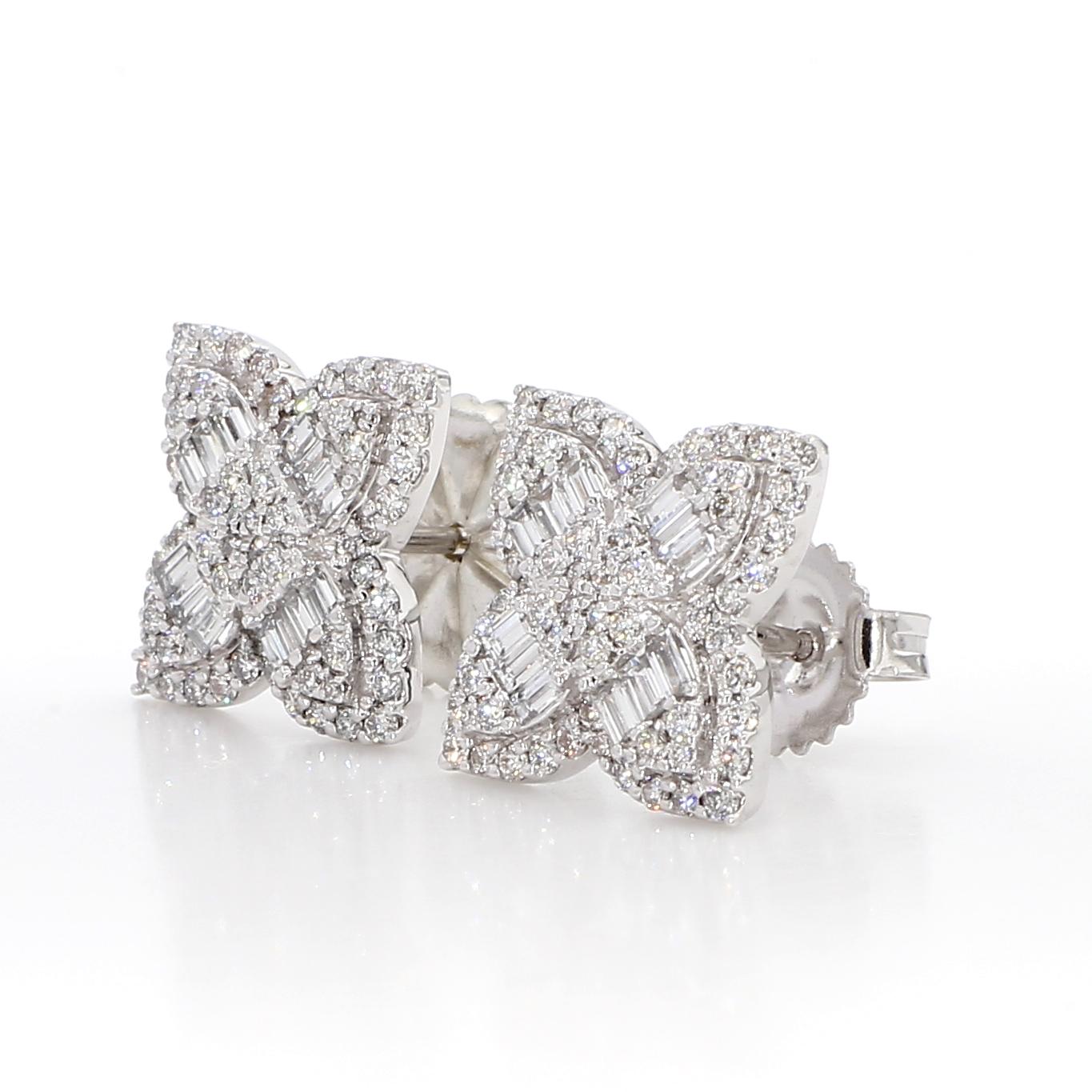 Natural White Baguette Diamond 1.00 Carat TW Gold Stud Earrings