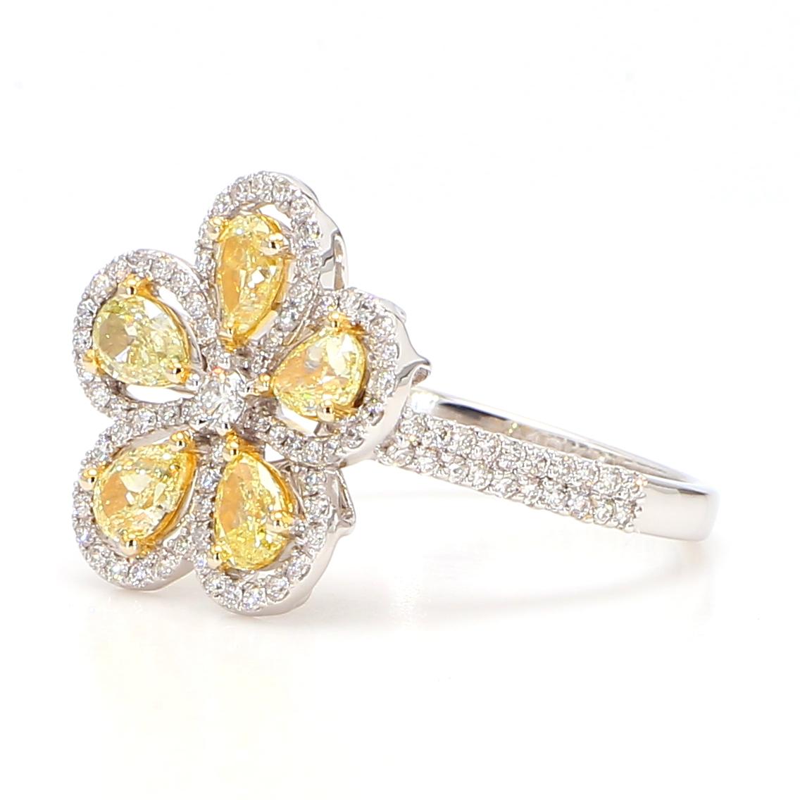 Natural Yellow Pear Diamond 1.41 Carat TW Gold Cocktail Ring
