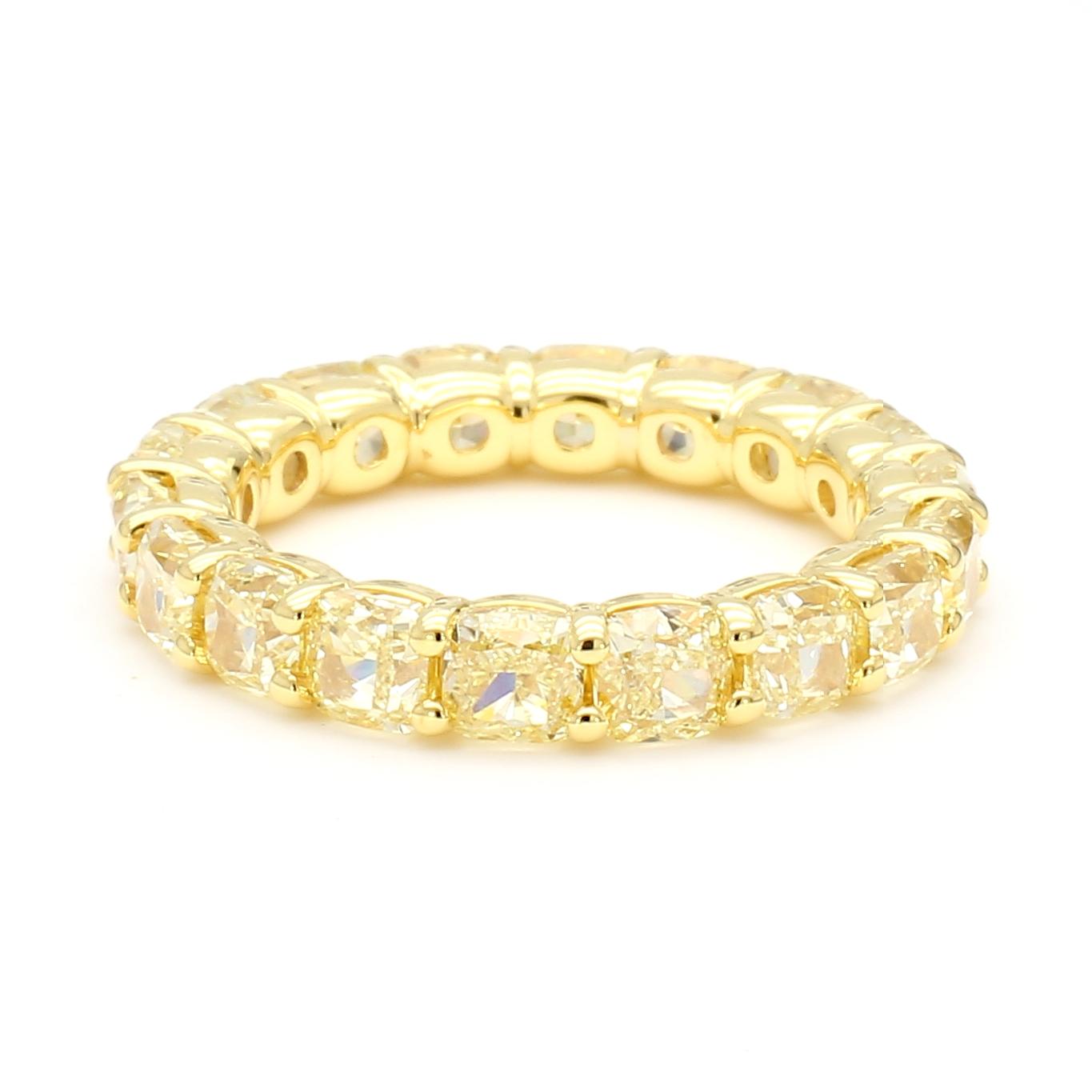 Natural Yellow Cushion Diamond 5.61 Carat TW Yellow Gold Eternity Band