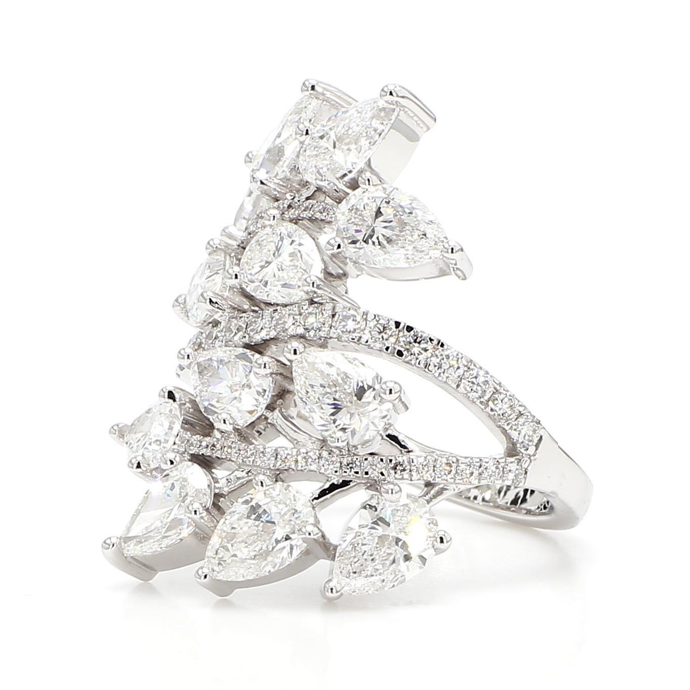 Natural White Pear Diamond 5.11 Carat TW White Gold Cocktail Ring