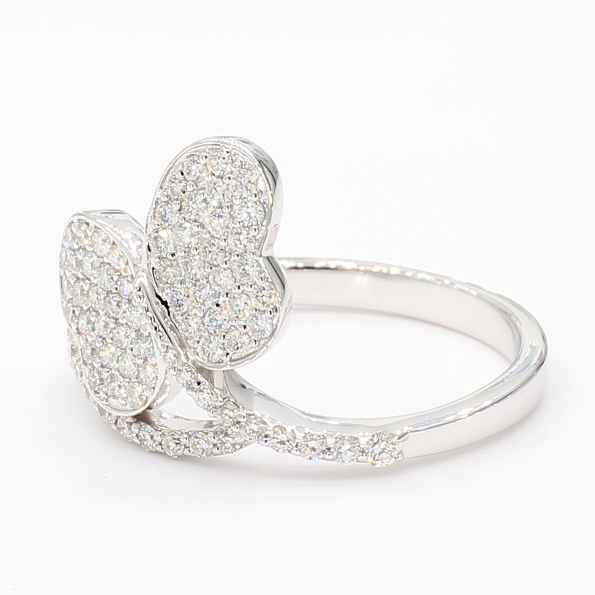 Natural White Round Diamond 0.49 Carat TW White Gold Cocktail Ring