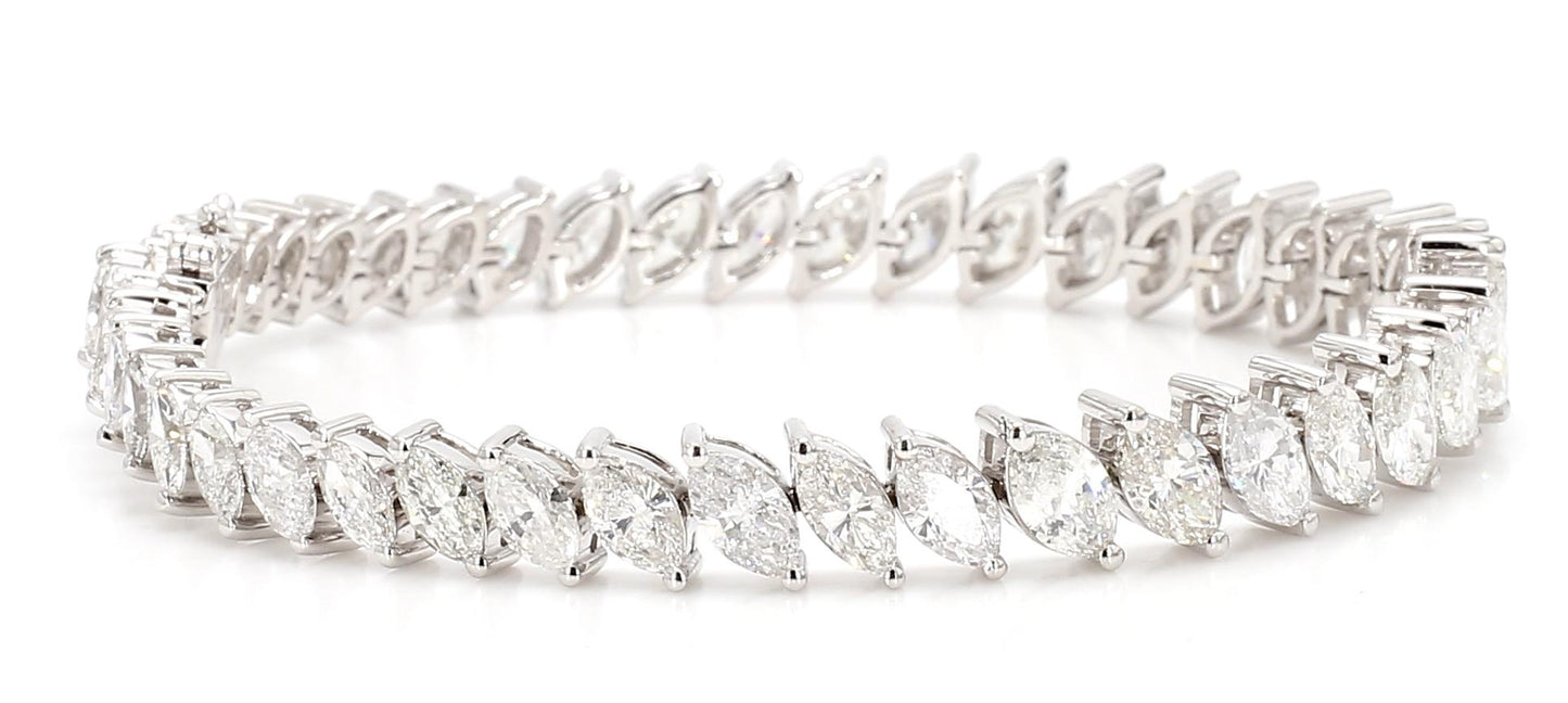 Natural White Marquise Diamond 13.55 Carat TW White Gold Tennis Bracelet