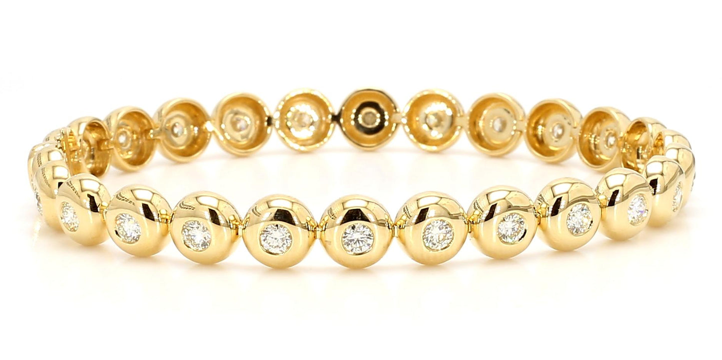 Natural White Round Diamond 2.31 Carat TW Yellow Gold Tennis Bracelet