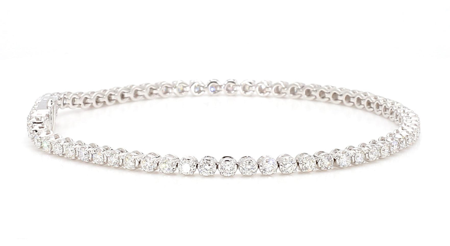 Natural White Round Diamond 2.02 Carat TW White Gold Tennis Bracelet