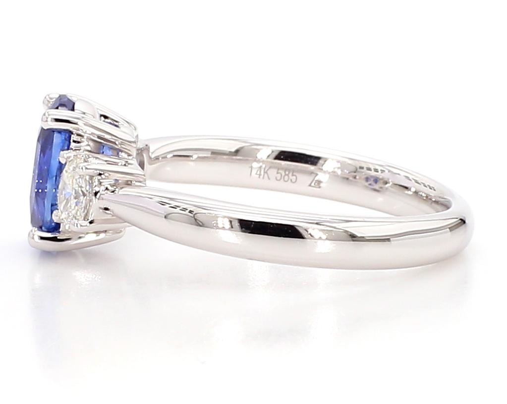 Natural Blue Oval Sapphire and White Diamond 2.37 Carat TW Gold Cocktail Ring
