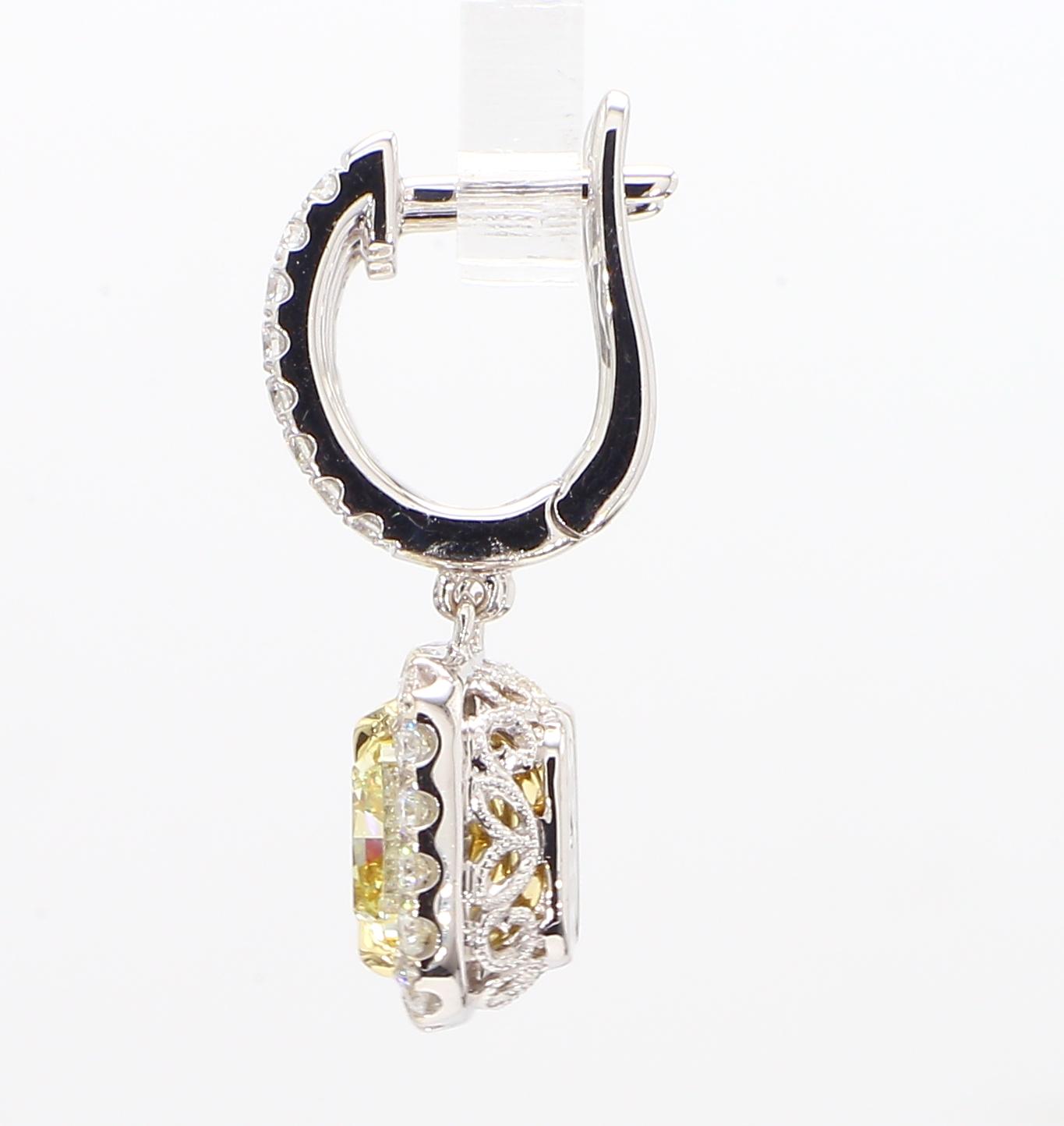 GIA Certified Natural Yellow Cushion Diamond 5.24 Carat TW Gold Drop Earrings