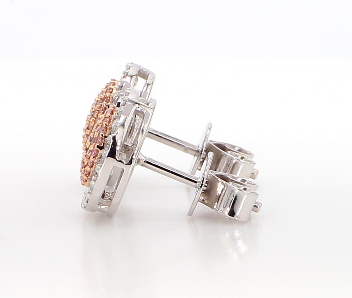 Natural Pink Round Diamond 0.57 Carat TW Gold Stud Earrings