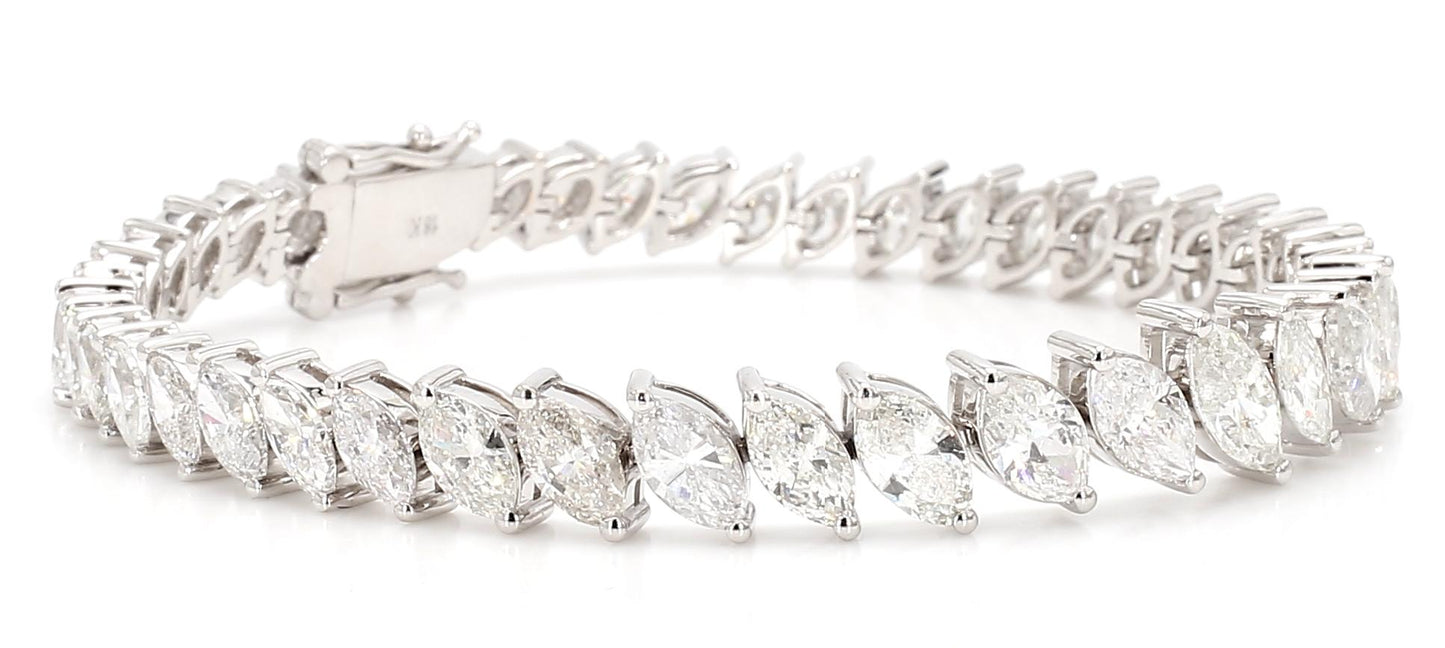 Natural White Marquise Diamond 13.55 Carat TW White Gold Tennis Bracelet