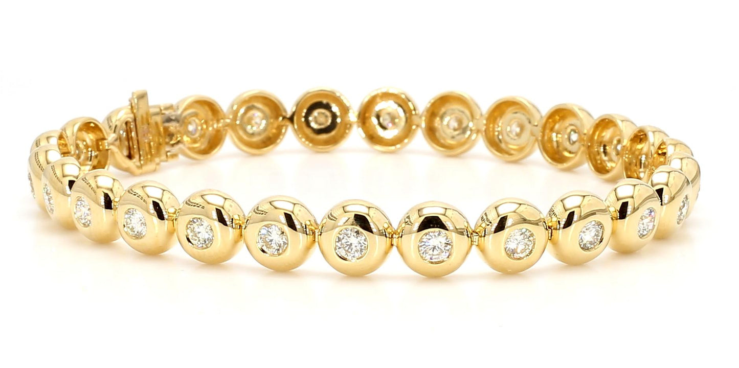 Natural White Round Diamond 2.31 Carat TW Yellow Gold Tennis Bracelet