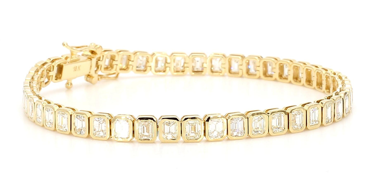 Natural White Emerald Diamond 7.10 Carat TW Yellow Gold Tennis Bracelet