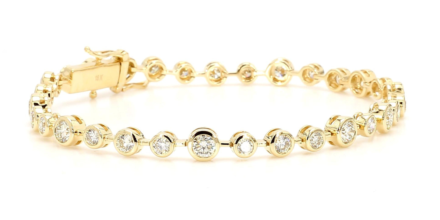 Natural White Round Diamond 3.75 Carat TW Yellow Gold Link Bracelet
