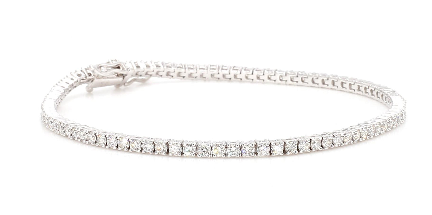 Natural White Round Diamond 2.47 Carat TW White Gold Tennis Bracelet