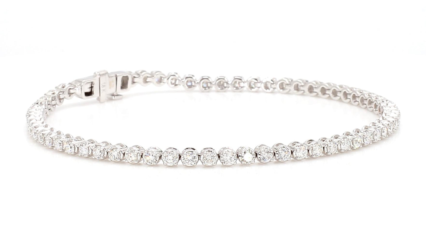 Natural White Round Diamond 2.02 Carat TW White Gold Tennis Bracelet