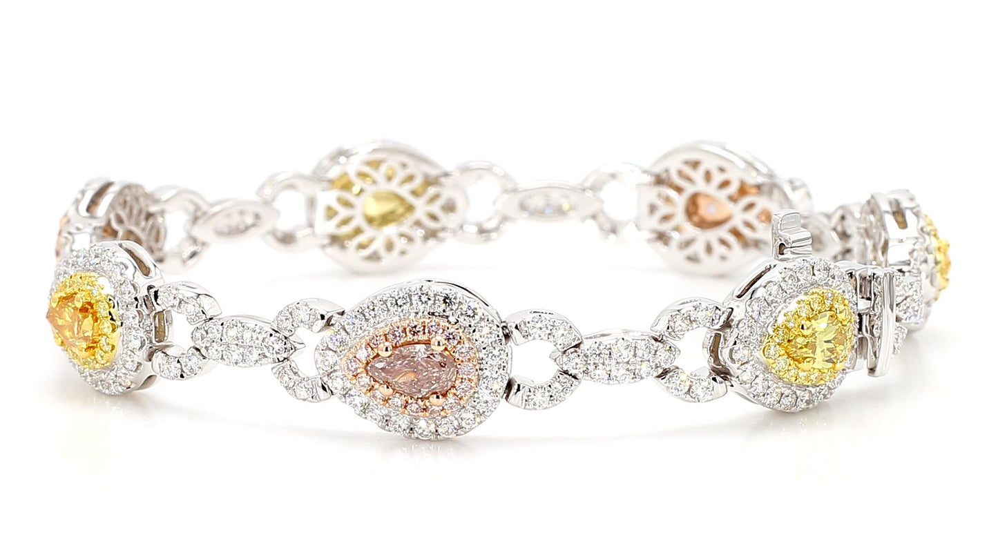 GIA Certified Natural Fancy Pink Diamond 6.68 Carat TW Gold Tennis Bracelet