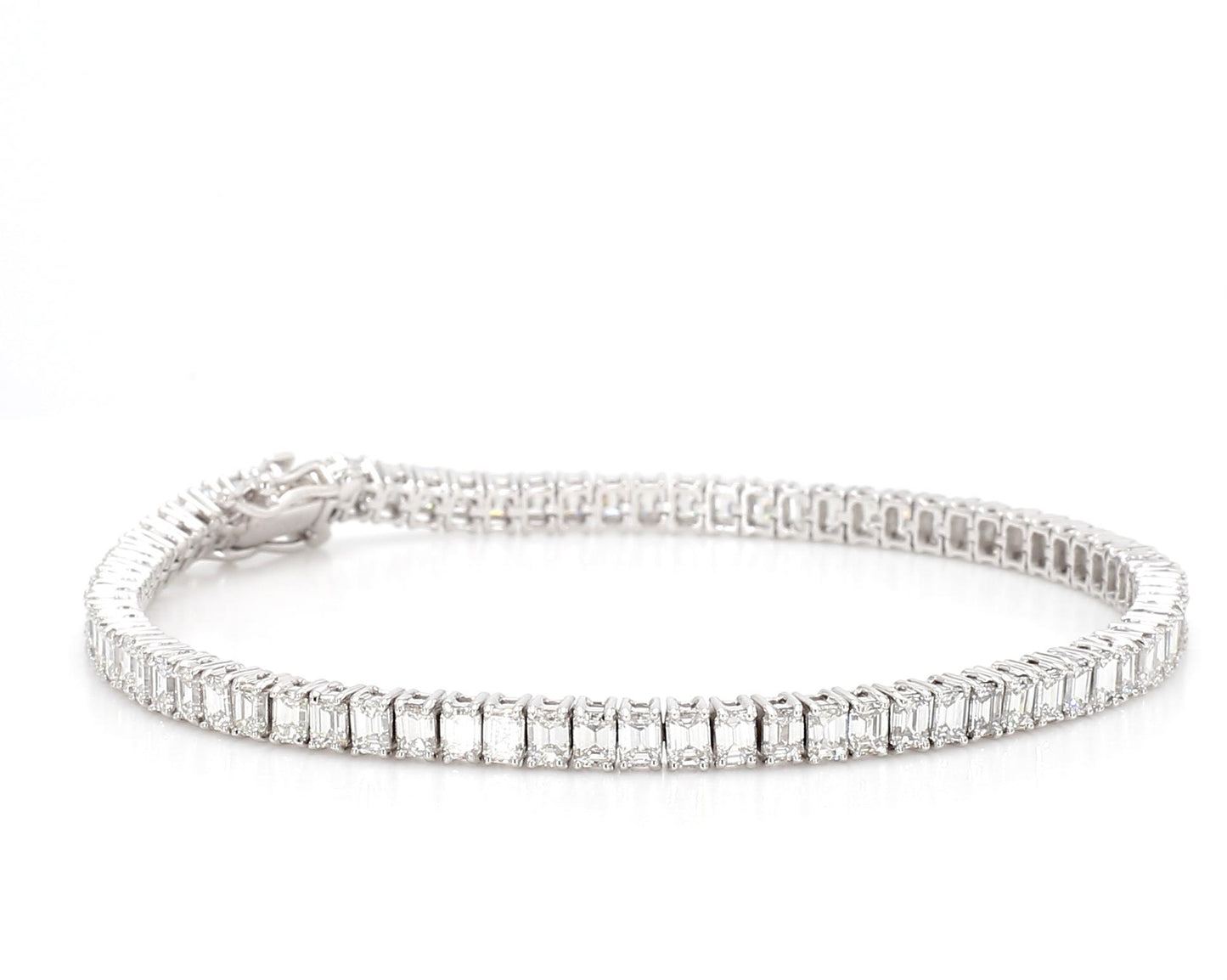 Natural White Emerald Diamond 6.59 Carat TW White Gold Tennis Bracelet