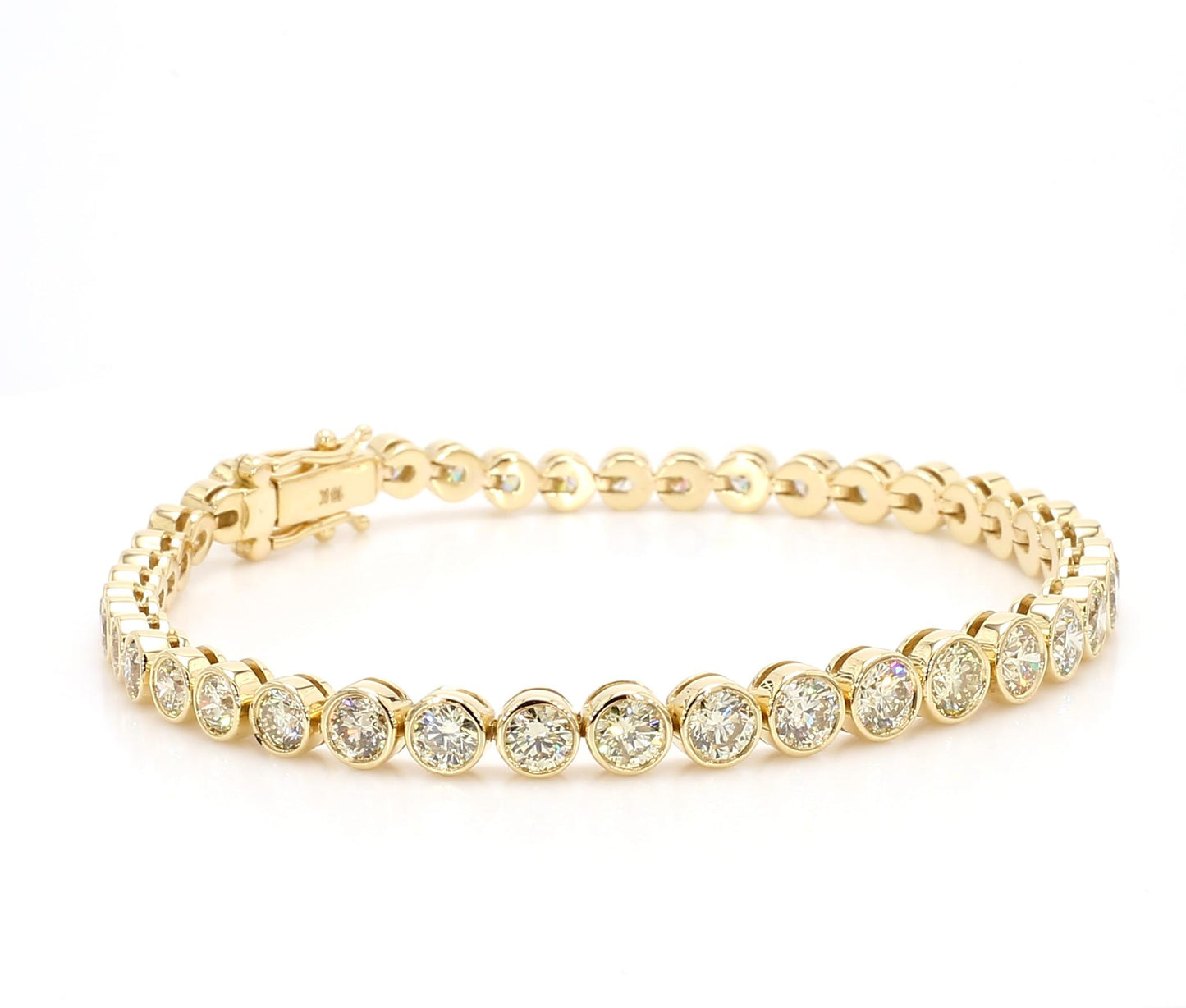 Natural White Round Diamond 6.76 Carat TW Yellow Gold Tennis Bracelet