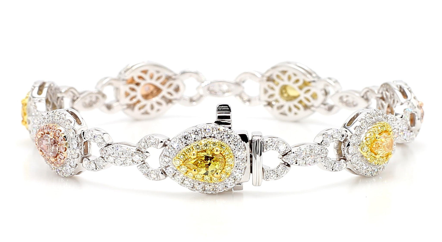 GIA Certified Natural Fancy Pink Diamond 6.68 Carat TW Gold Tennis Bracelet