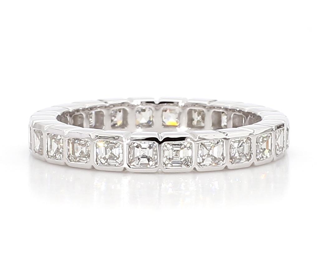 Natural White Asscher Diamond 2.14 Carat TW White Gold Wedding Band
