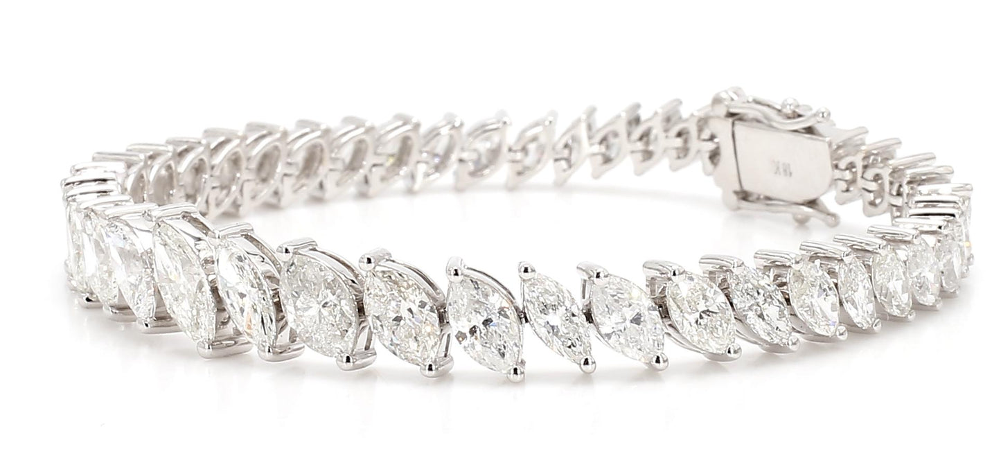 Natural White Marquise Diamond 13.55 Carat TW White Gold Tennis Bracelet